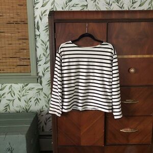Everlane Striped Long Sleeve Boatneck Top - Black & White